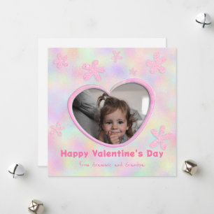 Granddaughter Rainbow Floral Valentine's Day Photo Holiday Card