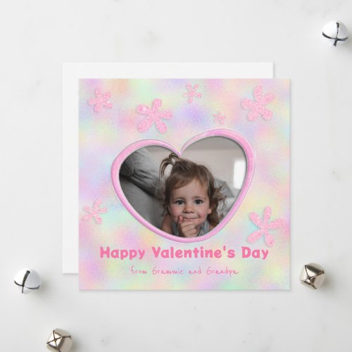 Granddaughter Rainbow Floral Valentines Day Photo Holiday Card