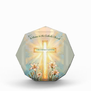 Granddaughter RCIA Catholic Church Cross & Lilies Acrylic Award