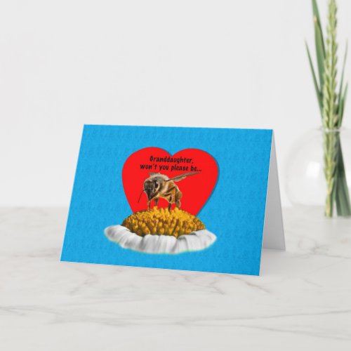 Granddaughters Honey Bee Valentine Holiday Card