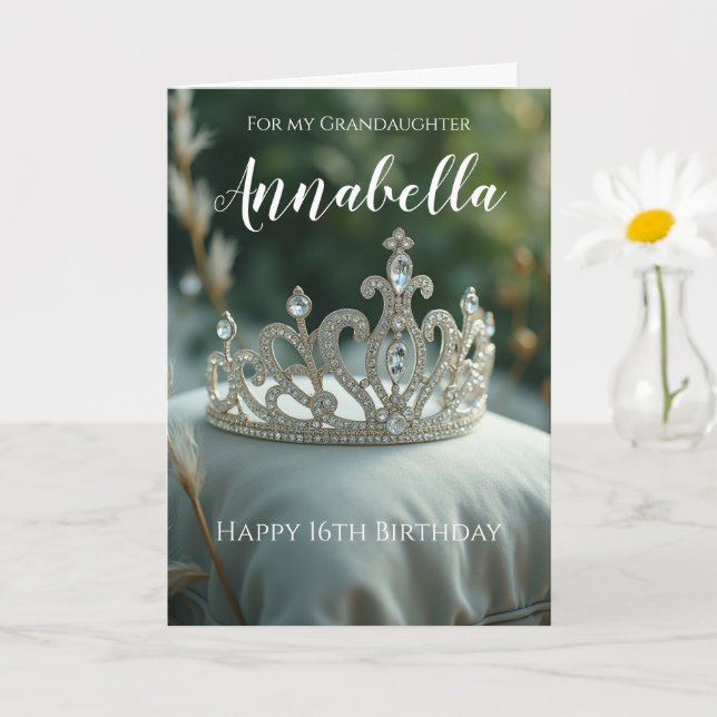 Granddaughter Sixteenth Birthday Elegant Silver Card (Small Plant)