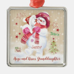 Granddaughter, Snow Child Hugs Puppy, Christmas Metal Ornament at Zazzle