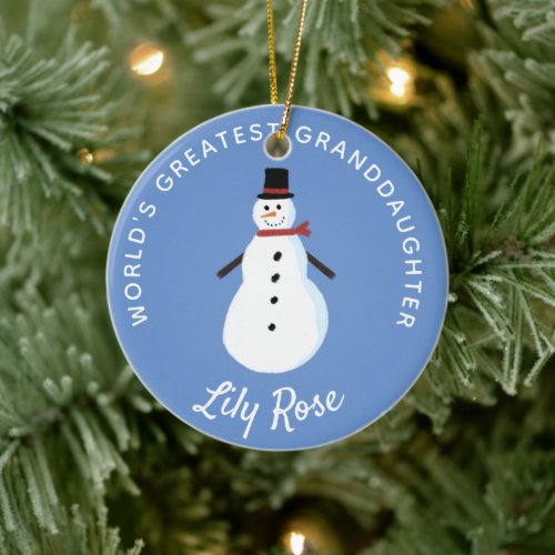 Granddaughter Snowman Personalized  Ceramic Ornament