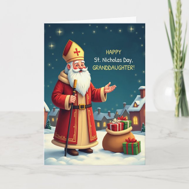 Granddaughter St Nicholas Day Smiles Warm Wishes Card (Front)