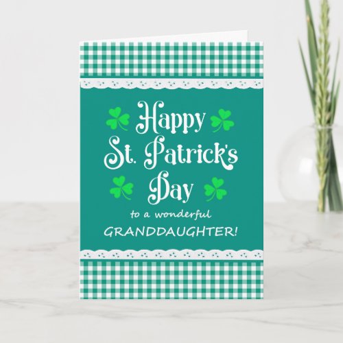 Granddaughter St Patricks Shamrocks Green Checks Card