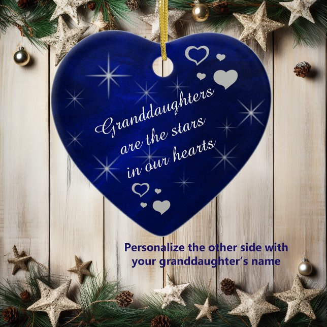 Granddaughter Star Heart Keepsake Ceramic Ornament (Creator Uploaded)