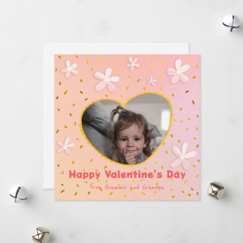 Granddaughter Sweet Flowers Valentines Day Photo Holiday Card