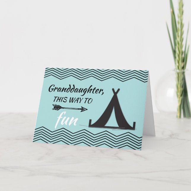 Granddaughter Thinking of You at Camp Tent Arrow Card (Front)