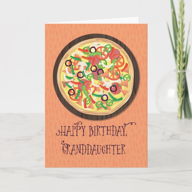Granddaughter Tween Teen Pizza Birthday Card (Front)