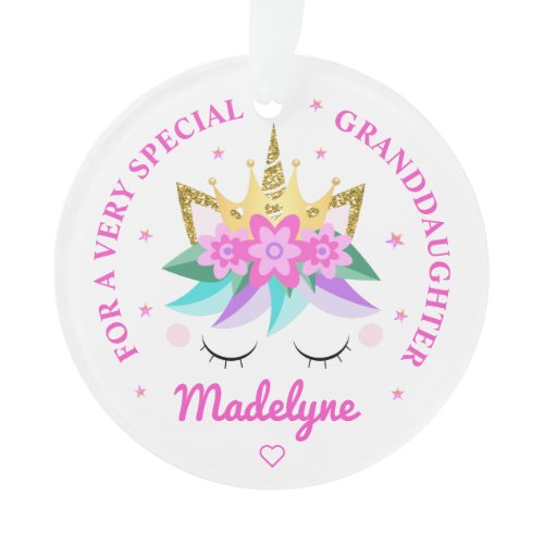 Granddaughter Unicorn Princess Girly Personalized Ornament