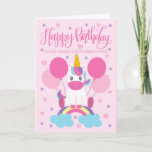 Granddaughter Unicorn Sitting On Rainbow Birthday Card<br><div class="desc">An adorable unicorn sitting on a rainbow surrounded by balloons and confetti. The top of the card has the hand lettered words 'Happy Birthday'. All images and lettering are created by Ness Nordberg. A perfect card for your sweet granddaughter from you.</div>