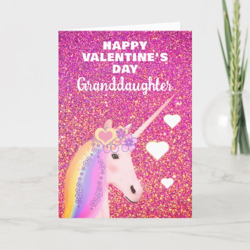 Granddaughter Unicorn Valentines Day Glitter Name Holiday Card