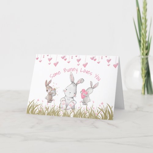 Granddaughter Valentine Bunny Pink Cute Watercolor Holiday Card