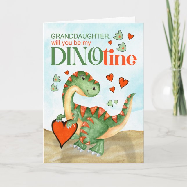 Granddaughter Valentine T-Rex Dinosaur DINOtine Holiday Card (Front)
