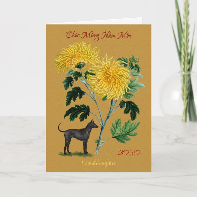Granddaughter Vietnamese New Year of the Dog 2030 Holiday Card (Front)