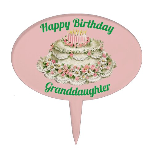 GRANDDAUGHTER  VINTAGE BIRTHDAY CAKE   CAKE TOPPER