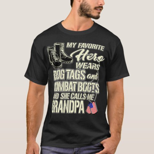 Granddaughter Wears Dog Tags Combat Boots Proud Ar T_Shirt
