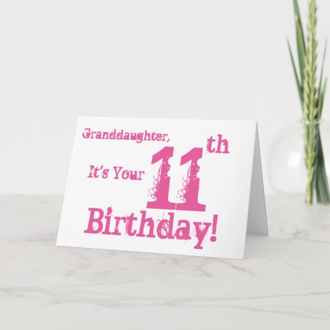 Granddaughter's 11th birthday in pink. card (Front)
