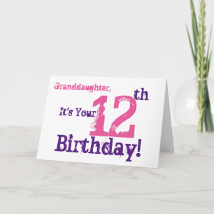Granddaughter's 12th birthday in purple, pink. card