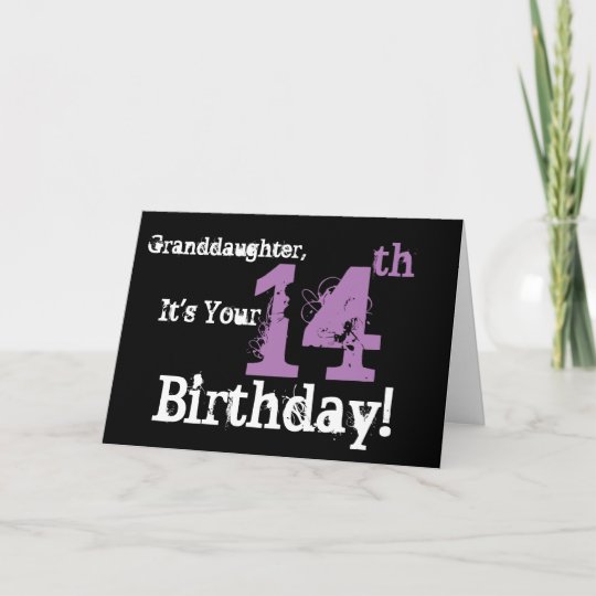 Granddaughters 14th Birthday Black Purple Card