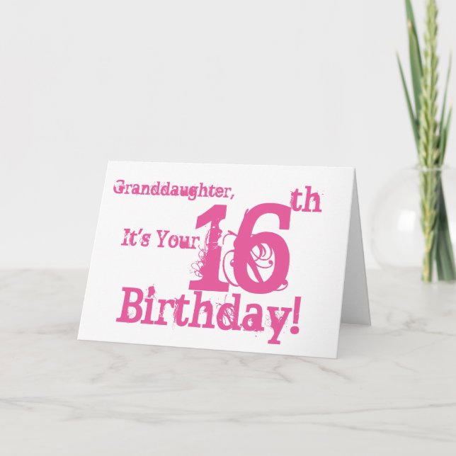 Granddaughter's 16th birthday in pink. card (Front)