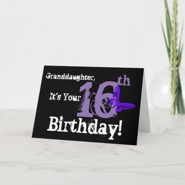 Granddaughter's 16th birthday, purple butterfly. card (Front)