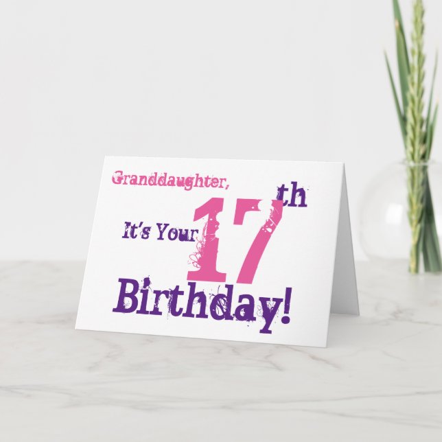 Granddaughter's 17th birthday in purple, pink. card (Front)