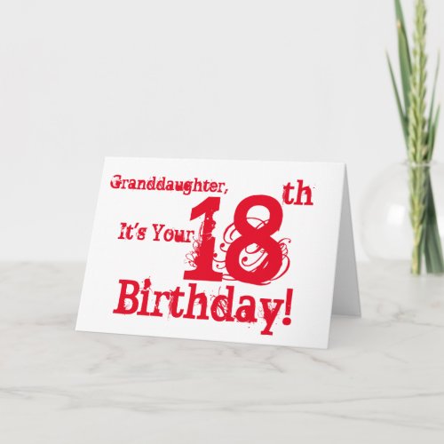 Granddaughters 18th birthday in red and white card