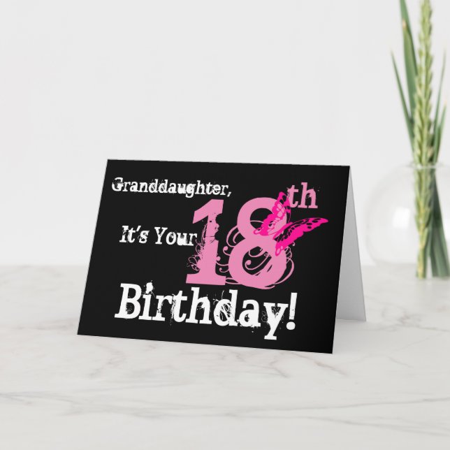 Granddaughter's 18th birthday, pink butterfly. card (Front)