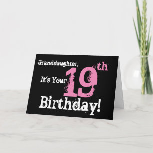 Granddaughter's 19th birthday, black, pink, white. card