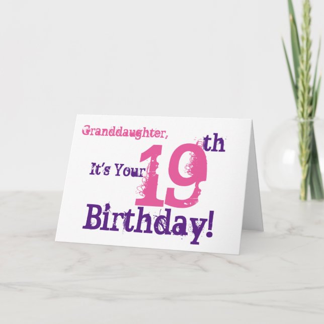 Granddaughter's 19th birthday in purple, pink. card (Front)