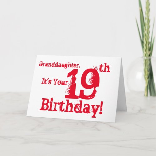 Granddaughters 19th birthday in red and white card