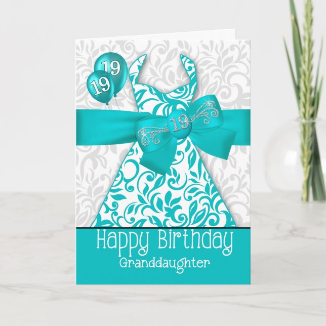 Granddaughter's 19th Birthday Turquoise Dress Card (Front)