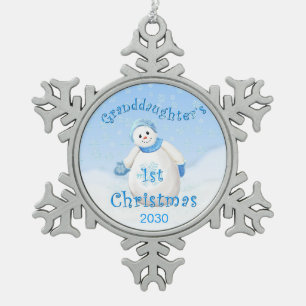 Granddaughter's 1st Christmas Snowman Snowflake Pewter Christmas Ornament