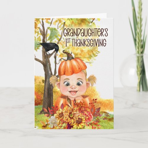 Granddaughters 1st Thanksgiving Baby Girl Pumpkin Holiday Card