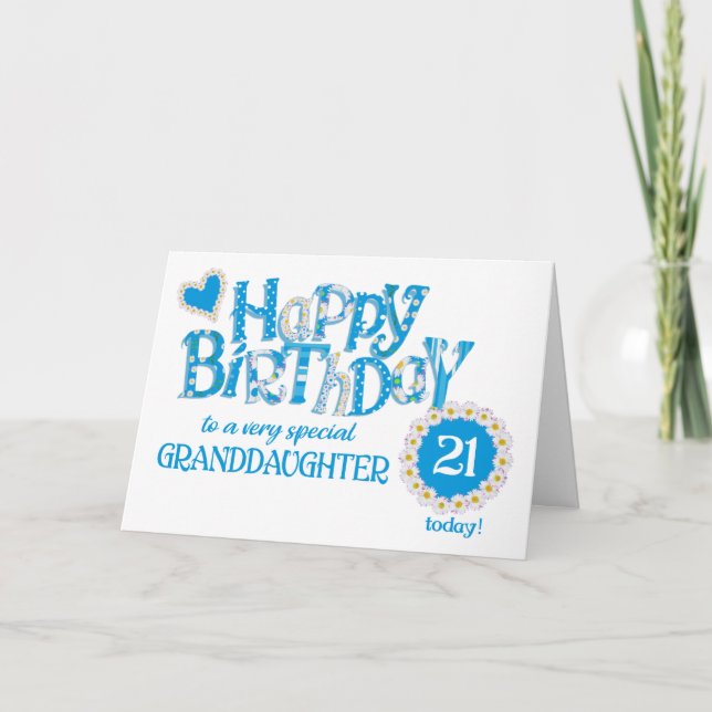 Granddaughters 21st Birthday Daisies Word Art Card (Front)