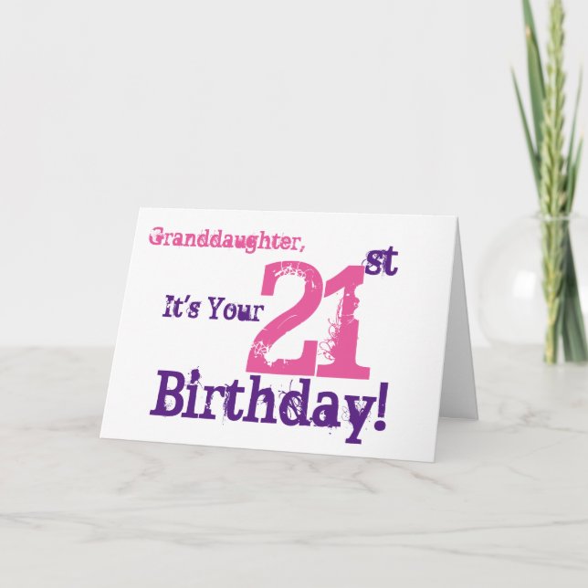 Granddaughter's 21st birthday in purple, pink. card (Front)