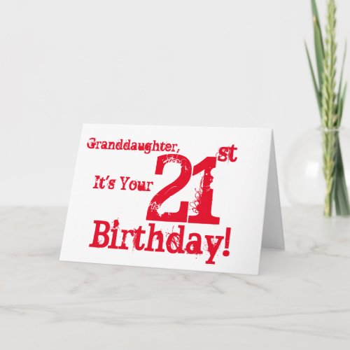 Granddaughters 21st birthday in red and white card