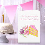 Granddaughter's First Birthday Watercolor Cake Card<br><div class="desc">A lovely watercolor cake of pink frosting with flowers for a first birthday card!</div>