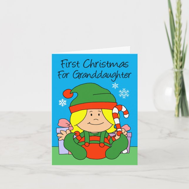 Granddaughter's First Christmas Elf Holiday Card (Front)