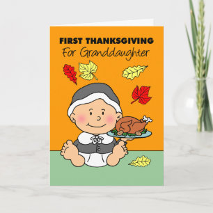 Granddaughter's First Thanksgiving Cute Little Pil Card