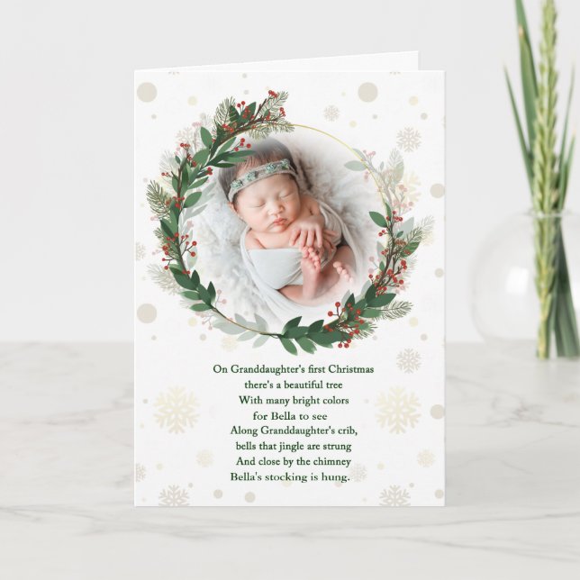 Granddaughter's Photo and Name 1st Christmas Holiday Card (Front)