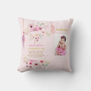 Granddaughters Poem PHOTO Birthday Pink Flowers Throw Pillow