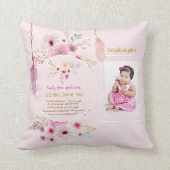 Granddaughters Poem PHOTO Birthday Pink Flowers Throw Pillow