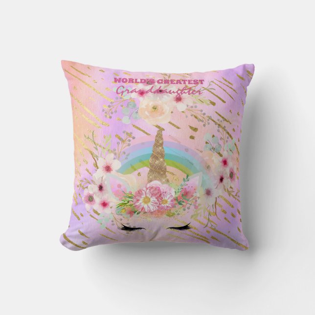 GRANDDAUGHTER's UNICORN Gifts Pink Gold Girly Throw Pillow (Front)