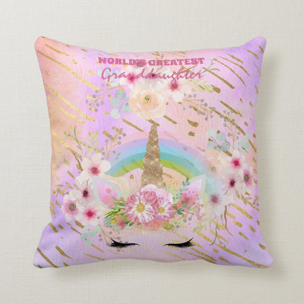 GRANDDAUGHTER's UNICORN Gifts Pink Gold Girly Throw Pillow