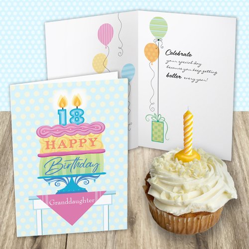 Granddaugther 18th Birthday Cake Number Candles  Card