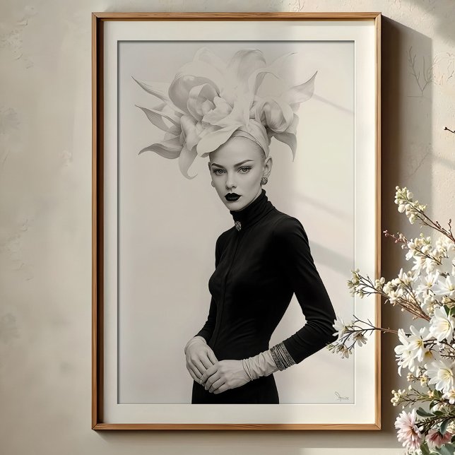 Grandeur in Bloom: Sculptural Monochrome Fashion Poster (Creator Uploaded)