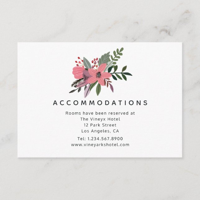 Grandeur Plum and Pink Wedding Accommodations Enclosure Card (Front)