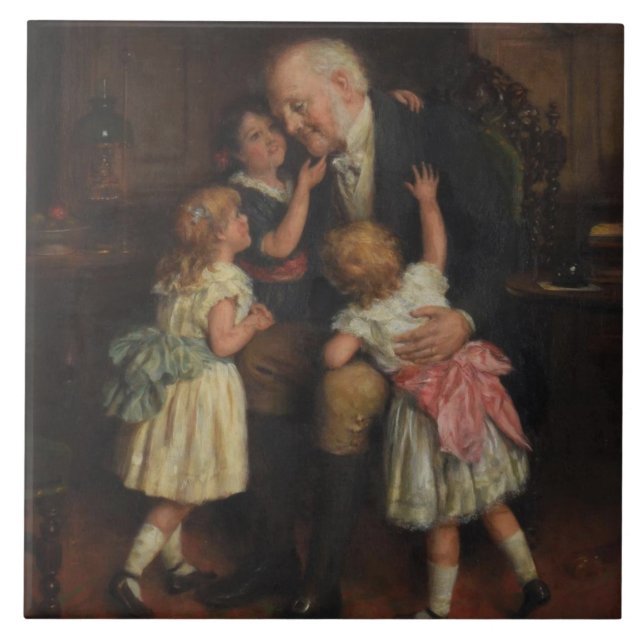 Grandfather and Granddaughters (by Joseph Clark) Ceramic Tile (Front)